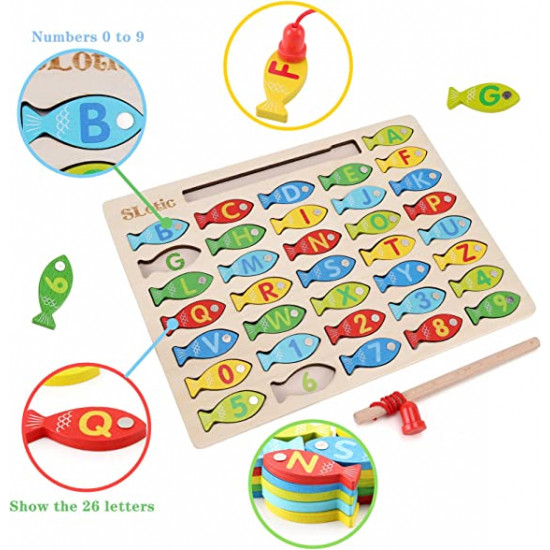 Puzzle educativ de pescuit cu cifre si litere Pestisorii colorati