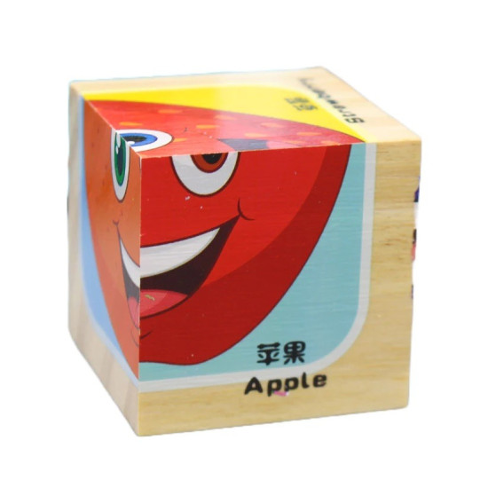 Cuburi din lemn cu 6 Fructe Amuzante in suport 