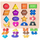 Puzzle Montessori din lemn cu pini 16 forme geometrice si culori