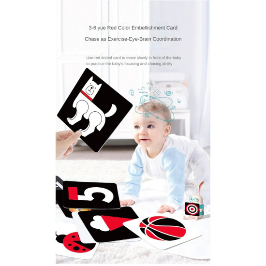 Carduri Mari educative de stimulare vizuală Negru-Alb-Rosu 3-6 luni