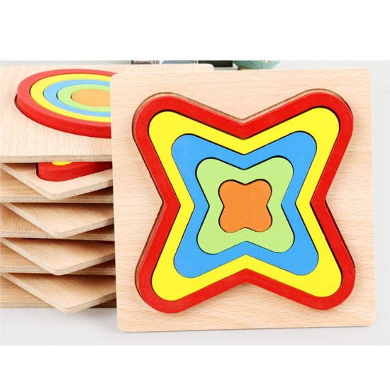 FLOARE 4 petale - Puzzle 3D lemn Curcubeu Montessori forme si marimi
