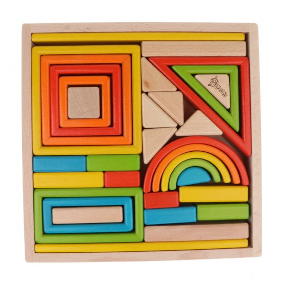 Joc educational din lemn Montessori - Blocuri Curcubeu (6 culori , 4 forme) 