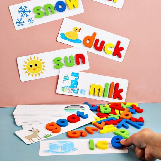 Joc lemn educativ Montessori - Litere 3D cu cartonase 