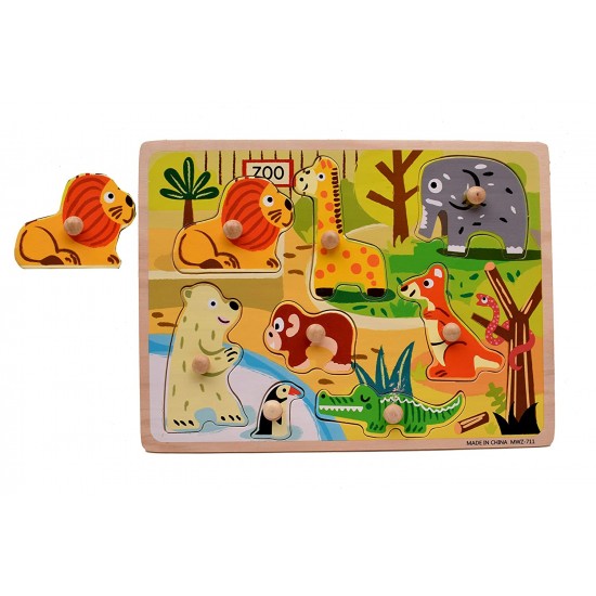 Puzzle din lemn color cu mâner Zoo
