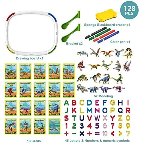 Tabla magnetica cu 2 fete pentru desen si puzzle cu dinozauri