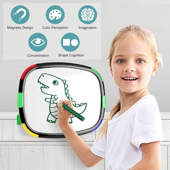 Tabla magnetica cu 2 fete pentru desen si puzzle cu dinozauri